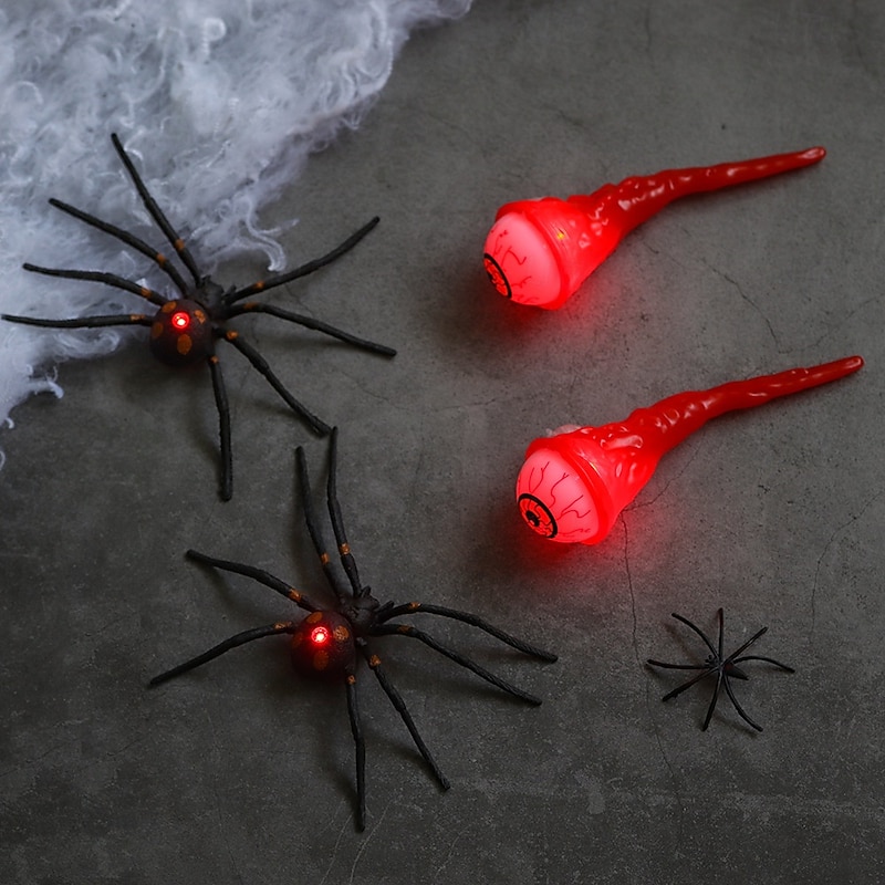2 Pcs glowing spider 2 Pcs glowing eyeball set Halloween indoor party atmosphere decoration light ornament light horror and eerie atmosphere light