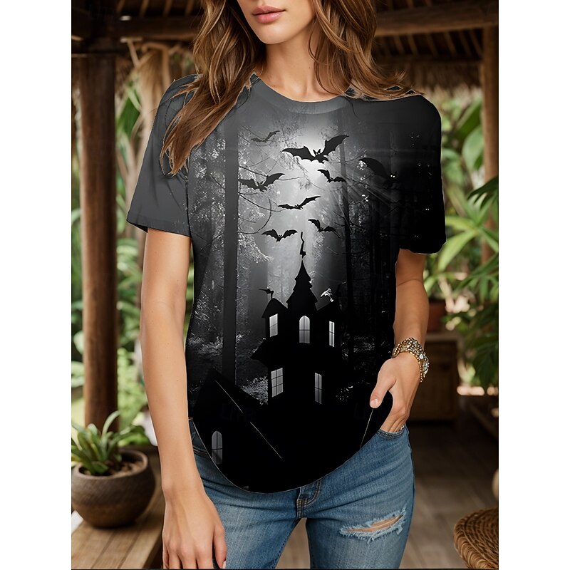 Halloween Women's T Shirt Graphic Ghost Witch Vintage Stylish Classic Short Sleeve Crew Neck Round Neck Regular Tops Daily Weekend Print Black Yellow Pink Red Blue Summer Fall4