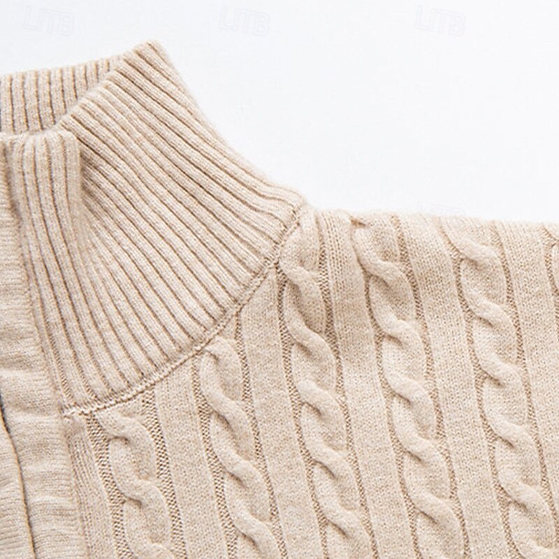 Men's Pullover Sweater Jumper Quarter Zip Sweaters Knit Sweater Cable Knit Regular Tops Knitted Plain Quarter Zip Fashion Casual Vacation Daily Wear Clothing Apparel Fall Winter Black Navy Blue S M L4