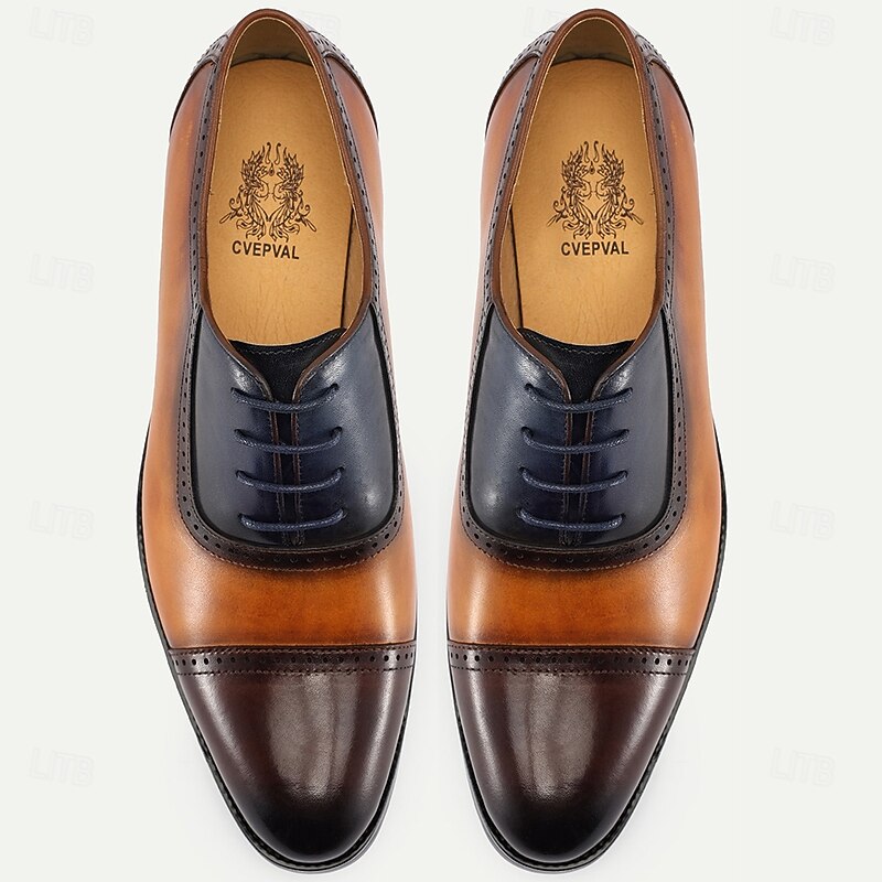 Men’s Two-Tone Genuine Leather Oxford Shoes – Classic Cap Toe Lace-up Style for Professionals, Office Wear and Formal Events4