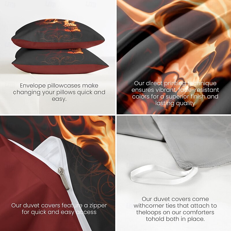 Halloween Duvet Cover Fire Tiger by Tom Wood Bedding Set 3-Piece Comforter Cover Set with Zipper Closure, Soft and Lightweight, Holiday Bedroom Decoration3