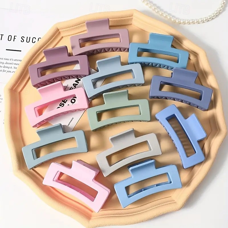 12pcs Random Color Matte Solid Shark Jaw Hair Clips for Women, Simple Style Hair Claws for Thin and Thick Curly Hair Accessories4