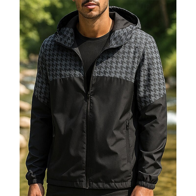 Men's Windbreaker Softshell Jacket Hiking Jacket Outdoor Windproof Quick Dry Lightweight Breathable Hiking Outfits Hiking Clothes Spring Autumn / Fall Jacket Climbing Tennis Running Patchwork Black