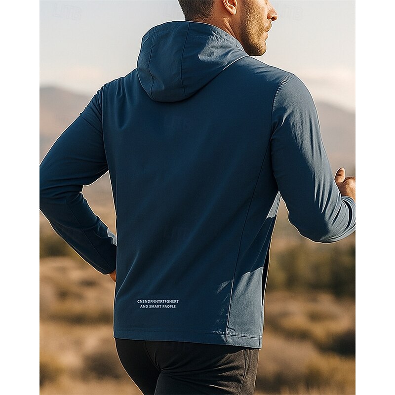 Men's Running Jacket Outdoor Jacket Pockets Full Zip Long Sleeve Outerwear Athletic Fall Solid Colored Waterproof Sun Protection Windproof Lightweight Fishing Hiking Running Sportswear Activewear3