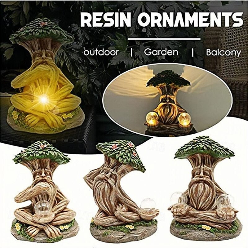Outdoor Solar Courtyard Lights Resin Sculptures For The Elderly Handicrafts For Balconies Outdoor Gardens And Courtyard Lights  1PC2