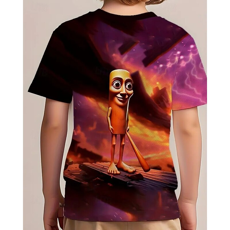 Boys' 3D Graphic T shirt Tee Casual Cartoon T-Shirt "TUNG TUNG SAHUR" Whimsical Cartoon Character Short Sleeve Summer Spring Fashion Basic Kids 4-12 Years Crew Neck Outdoor Casual Daily Regular Fit2