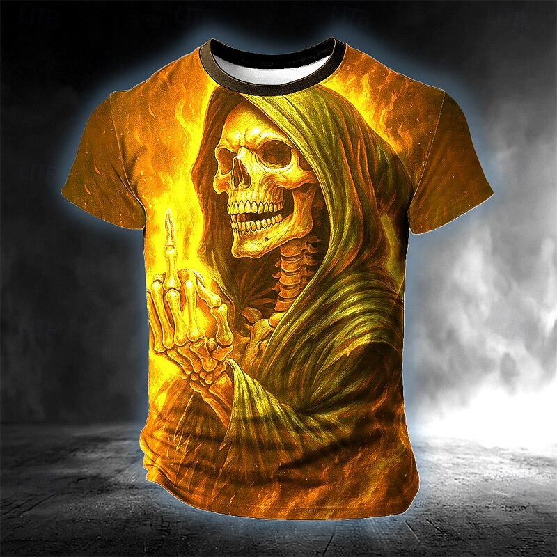 Halloween Men's Skull 3D T Shirt Short Sleeve T shirt 3D Print Crew Neck Shirt Exaggerated Designer Horror Party Street Casual Yellow Blue Orange Summer Spring All Seasons Clothing Apparel S M L XL4