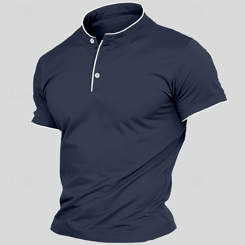 Men's Henley Shirt Tee Top Short Sleeve Solid Color Plain Fashion Designer Basic Contrast Stitching V Neck Henley Vacation Street Casual Summer Black White Navy Blue Henley T-Shirt