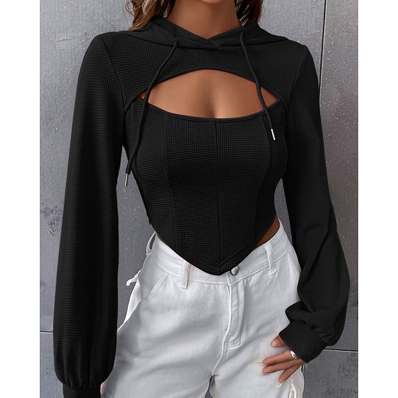 Women's Pullover Hoodie Sweatshirt Hoodies Plain Fashion Streetwear Long Sleeve Hooded Regular Tops Street Going out Black Fall