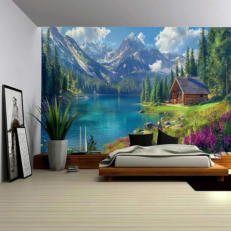 Nature Wall Tapestry Art Decor Blanket Curtain Picnic Tablecloth Hanging Home Bedroom Living Room Dorm Decoration Forest Landscape Sunshine Through River3