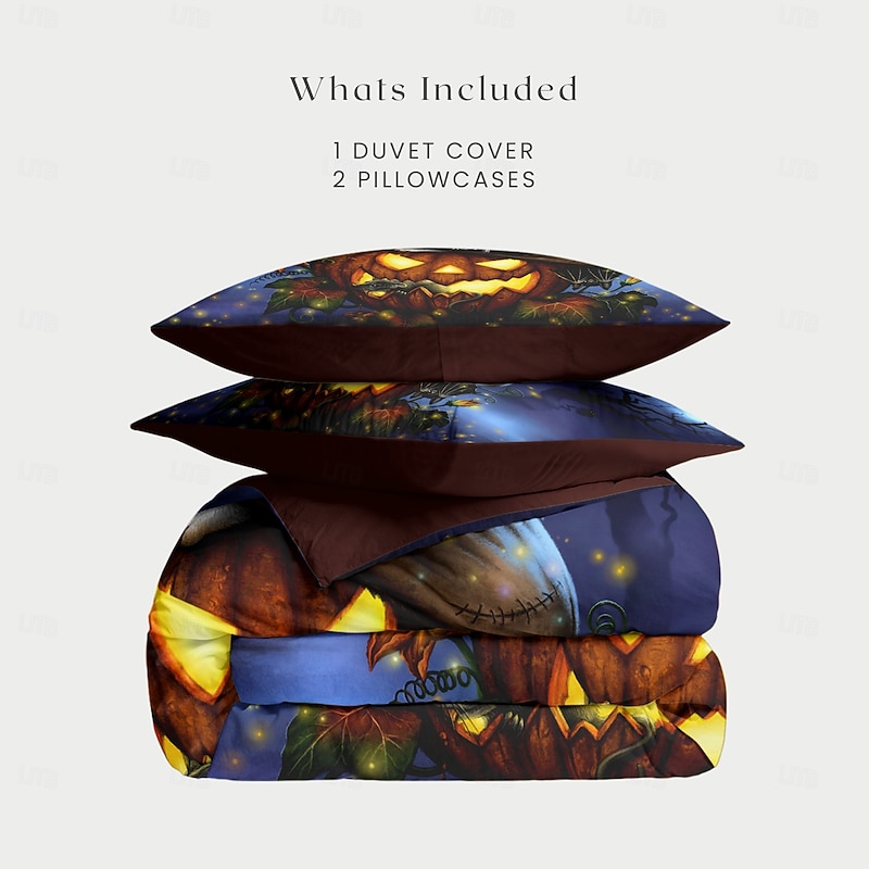 Halloween Duvet Cover A Spooktacular Night version by Sarah Richter Bedding Set 3-Piece Comforter Cover Set with Zipper Closure, Soft and Lightweight, Holiday Bedroom Decoration2