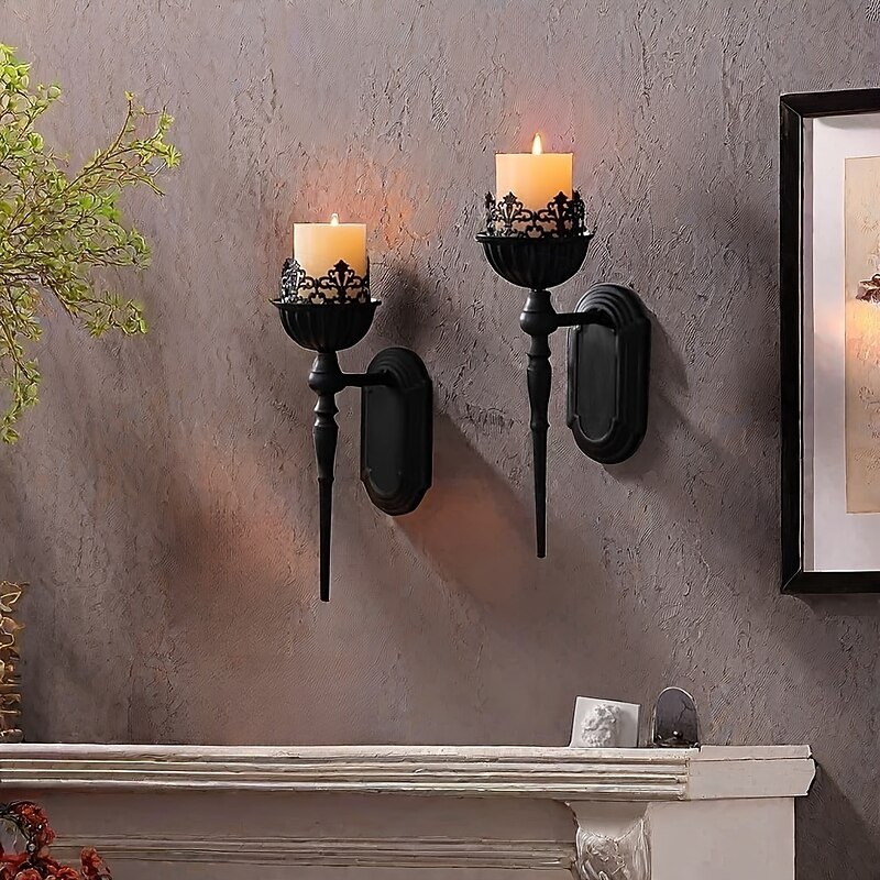 Black Vintage Candlesticks, Black Crown And Scepter Design Wall-Mounted, Perfect Decoration for Living Room, Courtyard, Bedroom, Staircase, Christmas, Halloween, Valentine's Day Gift 1PCS2