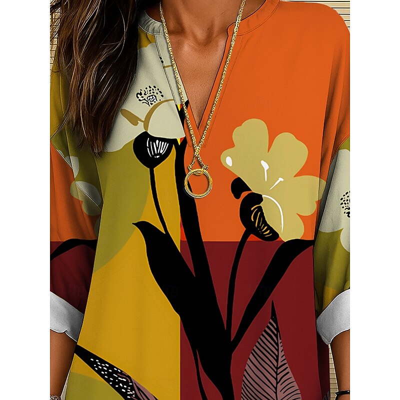 Women's Blouse Tunic V Neck Long Sleeve Boho Casual Tops Floral Graphic Geometric Vintage Daily Stylish Regular Tops Daily Print Yellow Red Blue Purple Orange Fall3