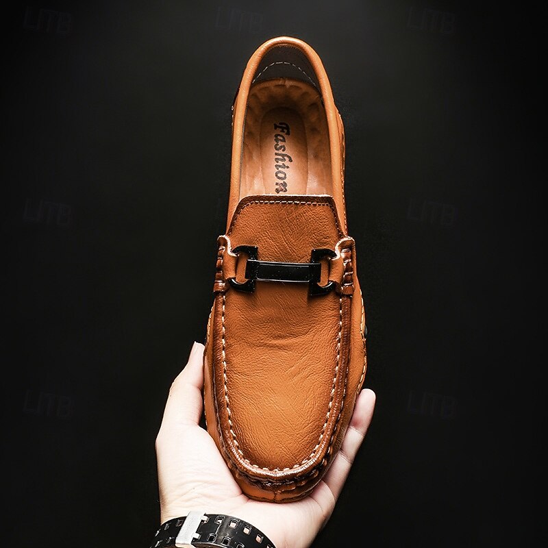 Men's Slip-On Faux Leather Loafers with Buckle – Casual Moc Toe Driving Shoes for Daily Wear Business & Travel4
