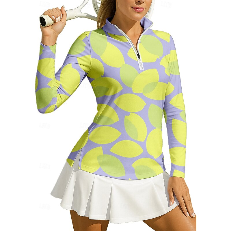 Women's Geometric Trees / Leaves Sport Shirt Golf Polo Shirt Tennis Shirt Tennis Tee Long Sleeve Zipper Floral UPF50+ UV Resistant High Elasticity Moisture Wicking Breathable Tennis Golf Pickleball3