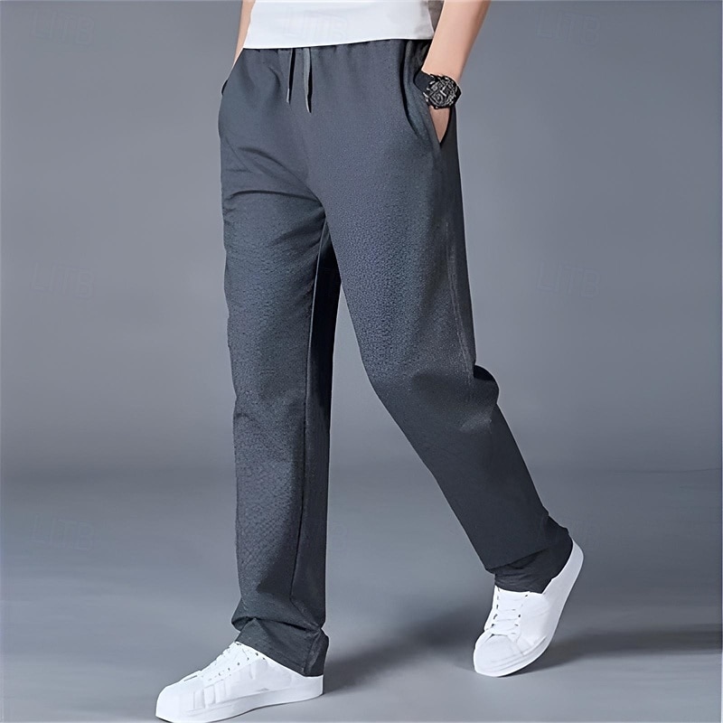 Men's Sweatpants Trousers Baggy Pants Casual Pants Straight Leg Sweatpants Elastic Waist Drawstring Zipper Pocket Solid Colored Comfort Full Length Outdoor Daily Running Simple Classic Style Black2