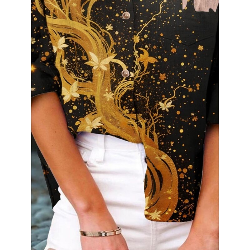 Women's Shirt Floral Active Daily Stylish Long Sleeve Shirt Collar Regular Tops Daily Holiday Buttons Print Black Summer Spring Fall3
