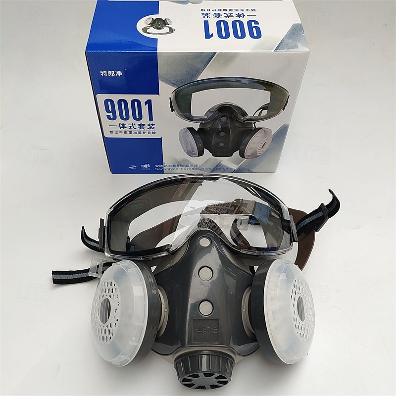 Dust-proof Integrated Respirator Mask Woodworking Tools, Reusable Half Mask with Goggles, Anti-dust Mask for Spray Painting Woodworking, Safety Construction Gear, Protector2