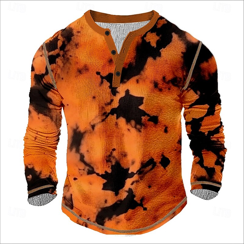 Men's Halloween Henley Shirt Waffle T Shirt Long Sleeve Vintage Daily Retro Vintage Sports Outdoor Casual Holiday Spring & Summer All Seasons Orange Henley Henley T-Shirt