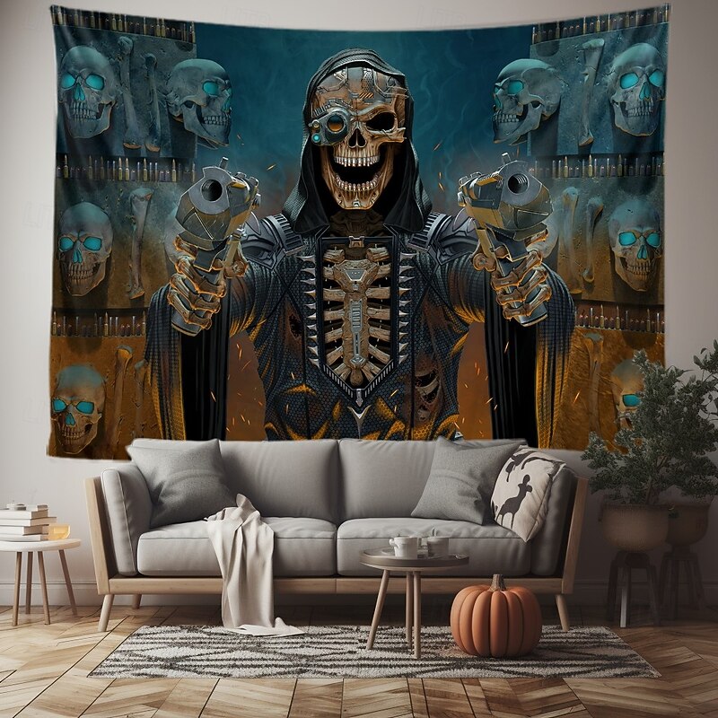 Halloween Hanging Tapestry The Bullet Reaper by Vincent Hie Photograph Backdrop Jack O Lantern Wall Art Large Tapestry Mural Decor Blanket Curtain Home Bedroom Living Room Decoration Death Selfie3