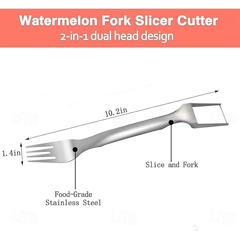 2pcs Watermelon Slicer 2-In-1 Stainless Steel Fruit Slicer 2025 Double Headed Watermelon Fork Slicing Tool Summer Fruit Cutting Household Kitchen Small Tool4