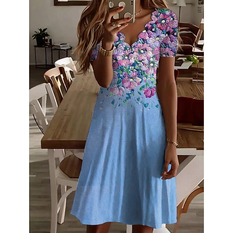 Women's Mini Dress T Shirt Dress Tee Dress Sundress Summer Dress Casual Daily Regular Fit Floral Graphic Short Sleeve V Neck White Light Green Blue Green Summer Spring