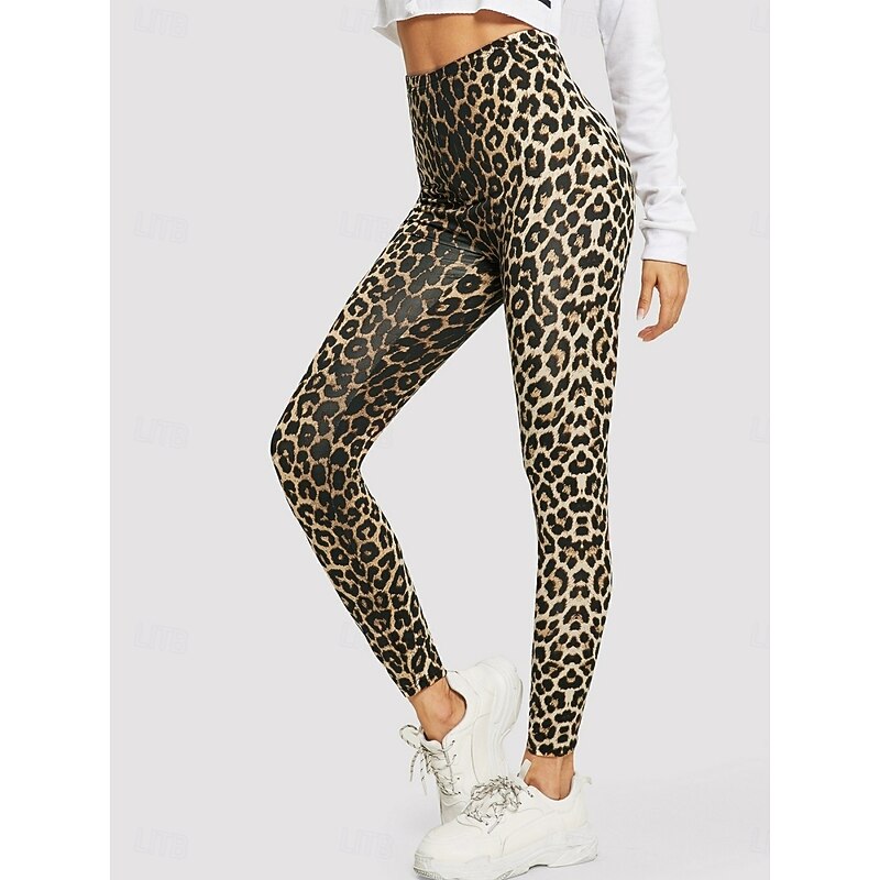 Women's Leggings Cozy Leggings Streetwear Long High Waist Leopard Printing High Cut Breathability Soft Stretchy Going out Streetwear Leopard Printed Leopard Fall Regular Fit