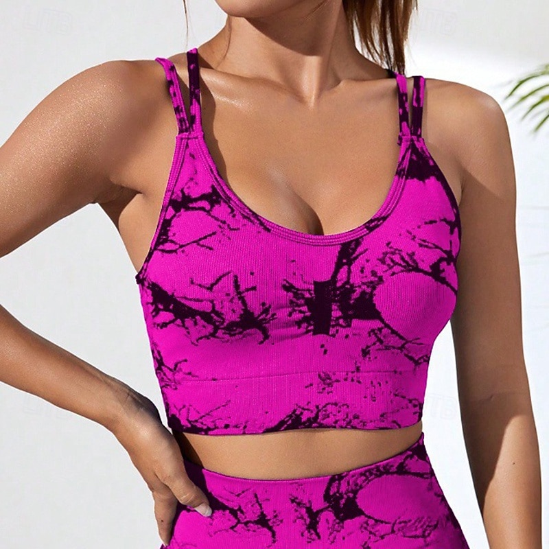 Women's Yoga Bra Sports Tank Top Pilates Bra Underwear Quick Dry Support Criss-Cross Back Tie Dye Sport Activewear Pink Red Gym Pilates Running2