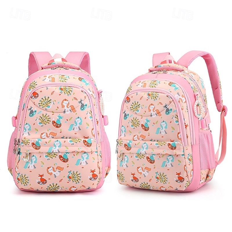 Girls' Pink Cartoon Backpack – Waterproof School Bag with Unicorn and Animal Print for Kindergarten and Elementary Kids2