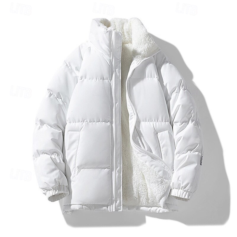 Men's Fleece Jacket Puffer Jacket Winter Jacket Winter Outdoor Patchwork Thermal Warm Top Dark Grey Black White Coffee3