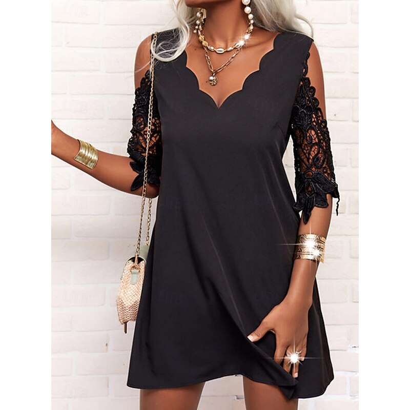Women's Mini Dress Black Dress Cocktail Dress Formal Dress Summer Dress Casual Daily Regular Fit Plain Half Sleeve V Neck Black Summer Spring Fall