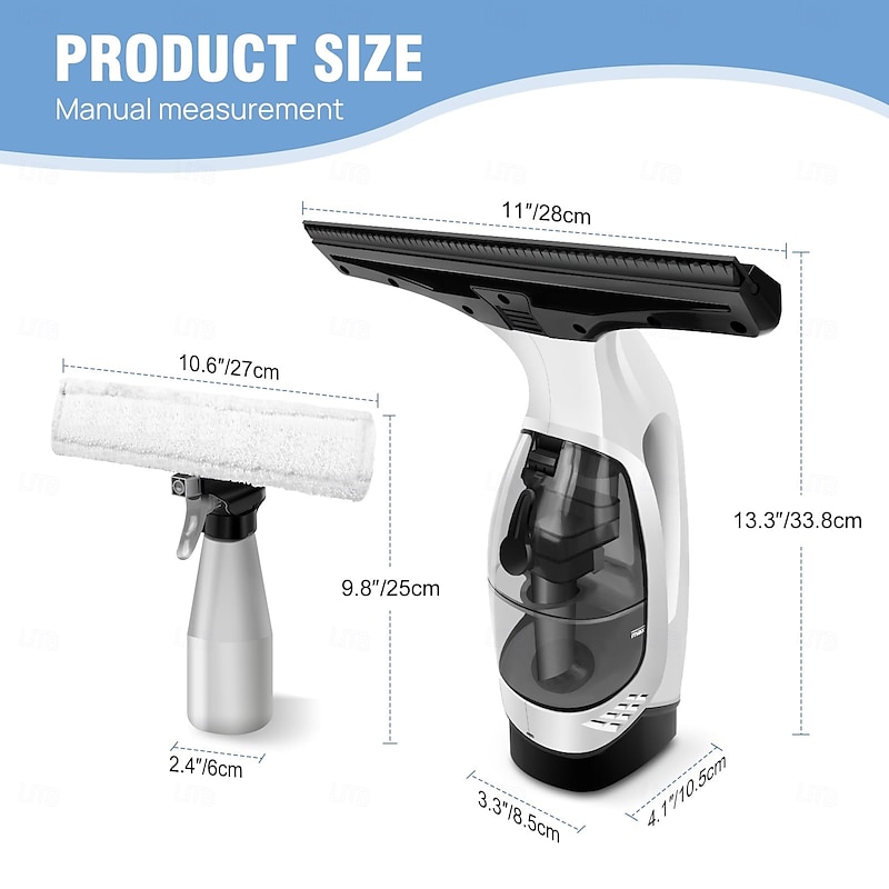 Window Vacuum, Cordless Window Cleaner, Rechargeable Condensation Vacuum Cleaner with Spray/Cleans/Suctions Water for Windows, Tiles, Glass, Mirrors, and Countertops3