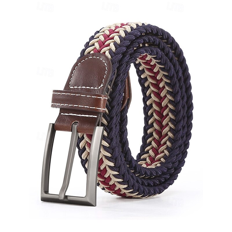 Men's Stretch Woven Braided Belt with Multicolor Polyester Weave – Casual Elastic Belt with Leather Tip for Jeans, Golf & Everyday Wear