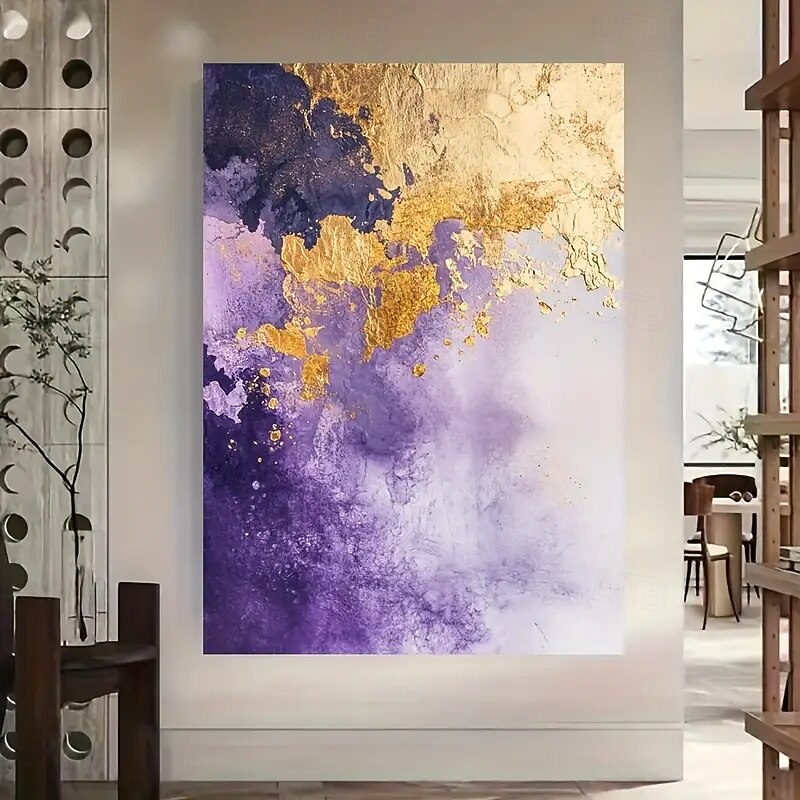 1pc Abstract Geometric Canvas Art Print Frameless Modern Mural Purple And Gold Crystal Paintings Large Posters For Living Room And Bedroom Decoration2