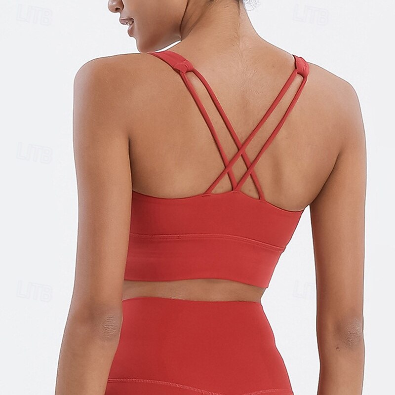 Women's Yoga Crop Tank Top Sports Bra Underwear Medium Support Wireless Padded Solid / Plain Color Sport Activewear Light Blue Black Pilates Running Yoga