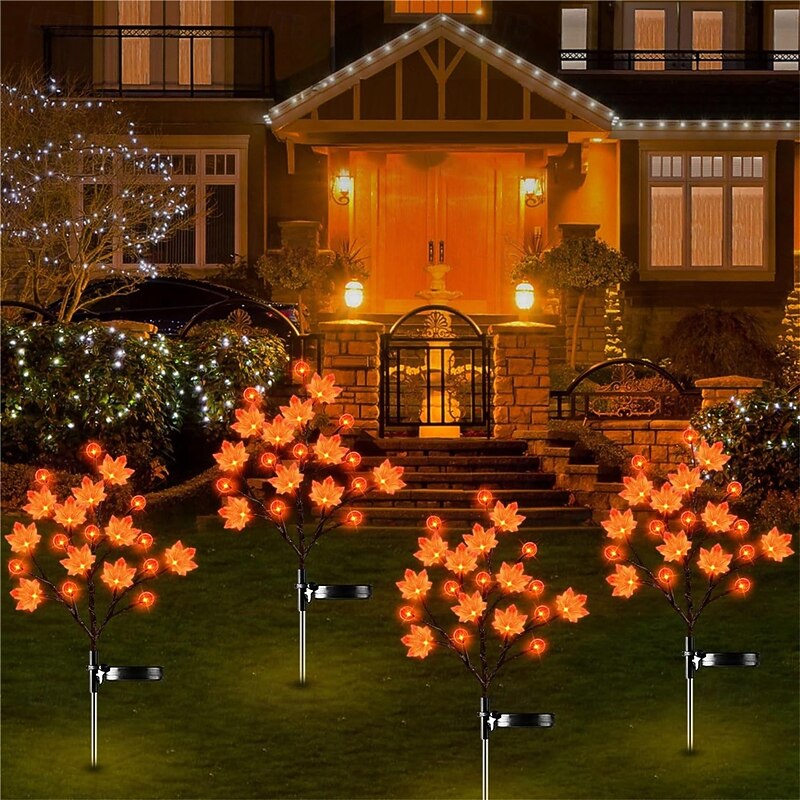 Solar 3D Maple Leaf Pumpkin Lawn Light Outdoor Decorative Floor Plug in Decorative Light Solar Courtyard Light 1PC for Halloween2