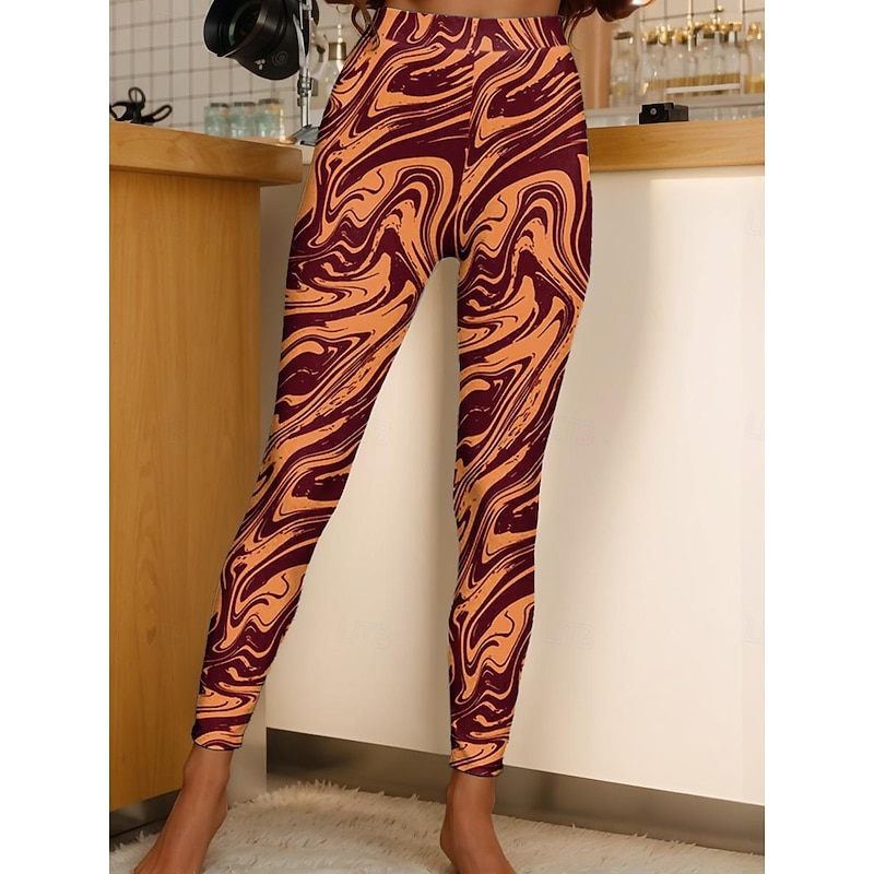 Women's Leggings Vacation Vintage Fashion Ankle-Length High Waist Graphic Abstract Printing Soft Breathable Stretchy Outdoor Daily Fuchsia Brown Dark Purple Spring Fall Winter Slim Fit3