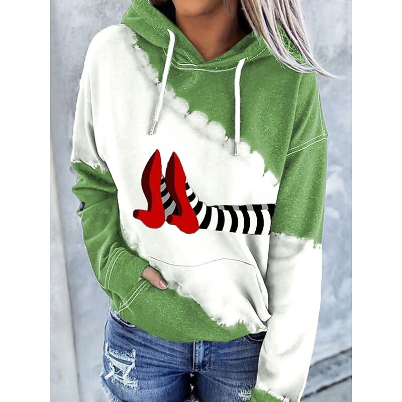 Halloween Women's Pullover Hoodie Sweatshirt Witch Graphic Warm Vintage Fashion Long Sleeve Hooded Regular Tops Street Dailywear Holiday Print Black Red Blue Green Gray Summer Fall Winter