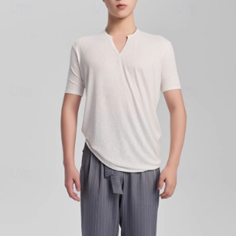 Latin Dance Top Pure Color Men's Performance Daily Wear Short Sleeve Polyester / Cotton