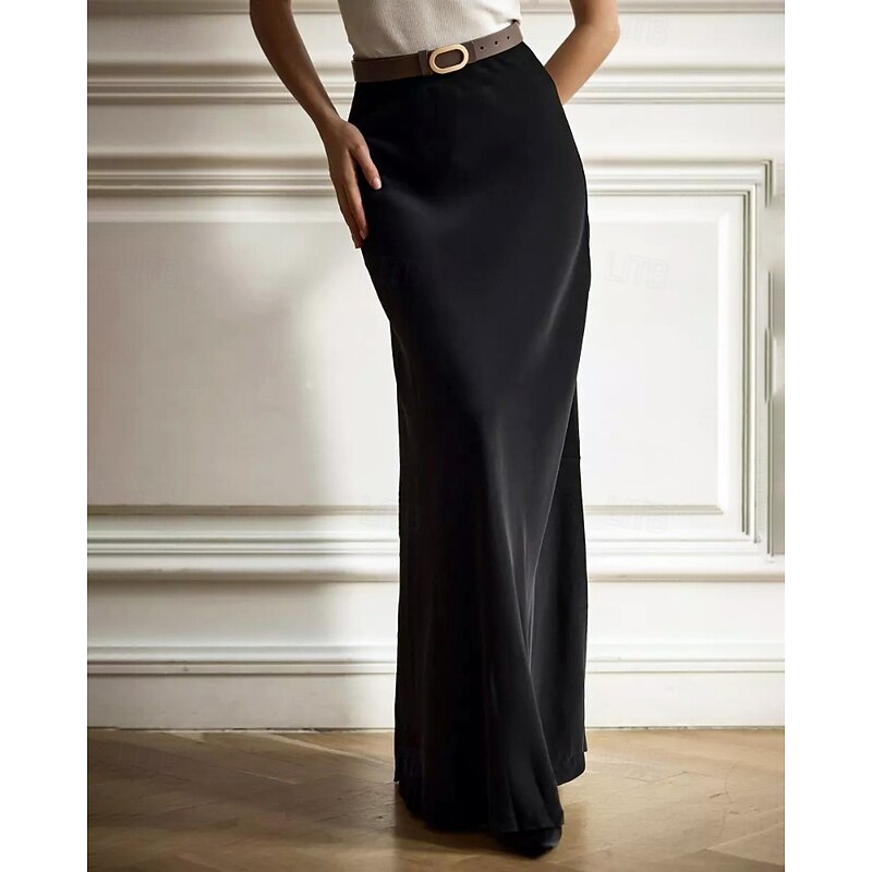 Women's Skirt Bodycon Fashion Maxi Mid Rise Skirts Plain Micro-elastic Party Street Black White Khaki Light Grey Fall Polyester3