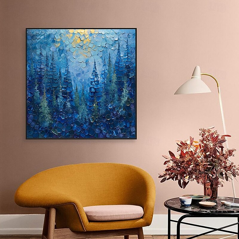 Handmade Oil Painting Canvas Wall Art Decoration Modern Abstrac Blue Forestt Landscape for Home Decor Rolled Frameless Unstretched Painting3