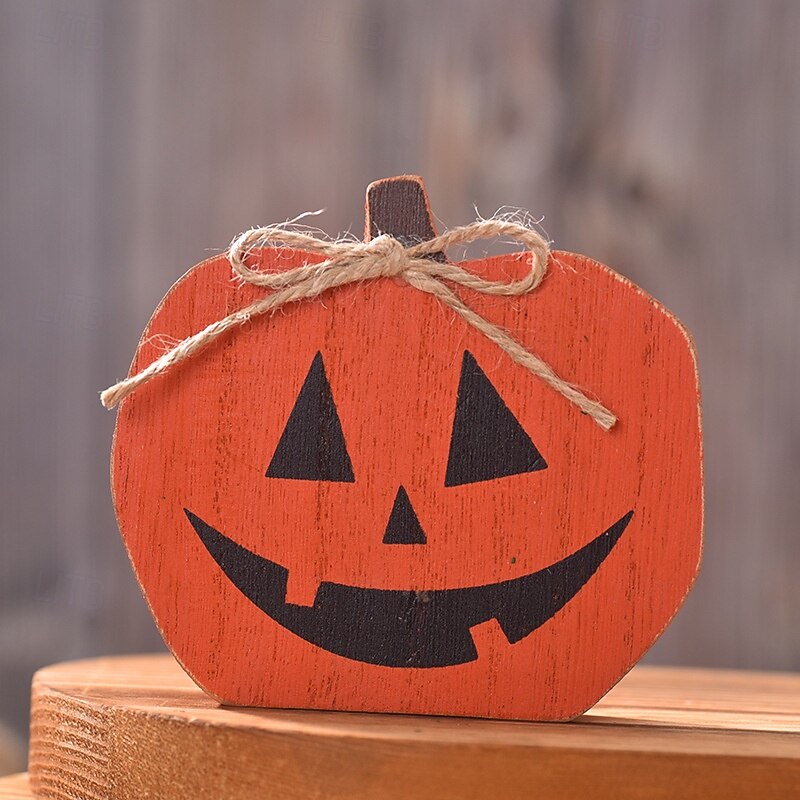 Halloween Wooden Tiered Tray Decor, Pumpkin Bat Witch Hat Candy Sign, Rustic Farmhouse Tabletop Decoration for Home Kitchen Party Display2