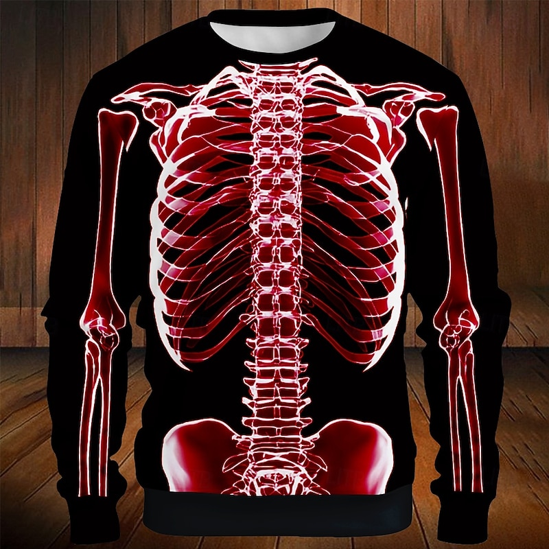 Halloween Day of the Dead Skull Men's 3D Skeleton Sweatshirt Punk Party Long Sleeve Crew Neck Vacation Halloween Holiday Crewneck 3D Graphic Fall All Seasons Designer2