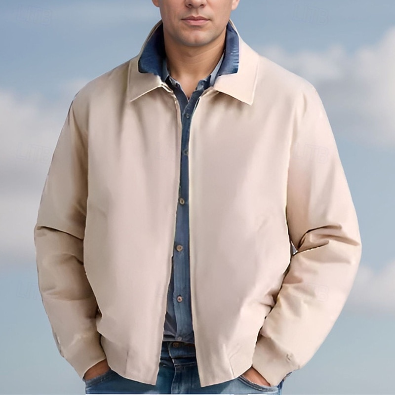 Men's Lightweight Jacket Casual Jacket Vacation Daily Pocket Spring Fall Plain Fashion Classic Lapel Regular Black Navy Blue Beige Jacket