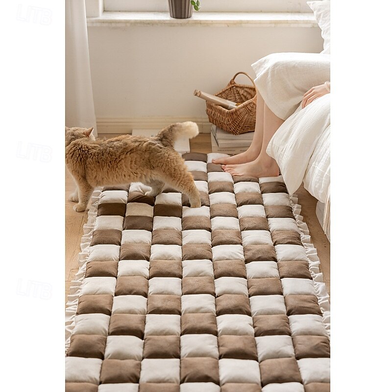 Cream Sofa Cover  Couch Cover For Pets Dog Large Plaid Square Fuzzy Pet Dog Mat Bed