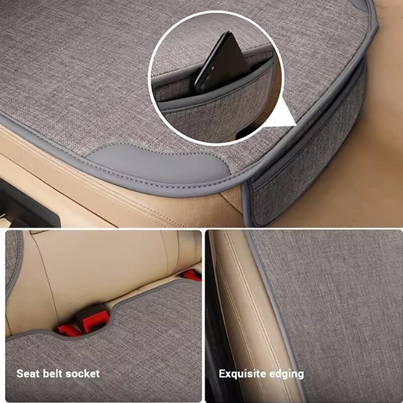 3-piece set of car breathable linen seat cover four seasons universal front seat cover pad automatic indoor chair cover set4