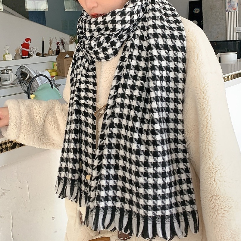 Women's Rectangle Scarf Women's Shawls & Wraps Street Daily Date Grey Black Brown Scarf Houndstooth2