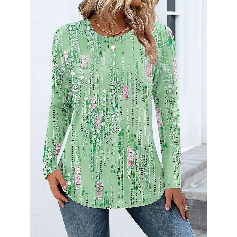 Women's T shirt Long Sleeve Ombre Graphic Geometric Casual Long Sleeve Crew Neck Round Neck Regular Tops Daily Weekend Print Pink Purple Green Spring Fall Winter Prefall