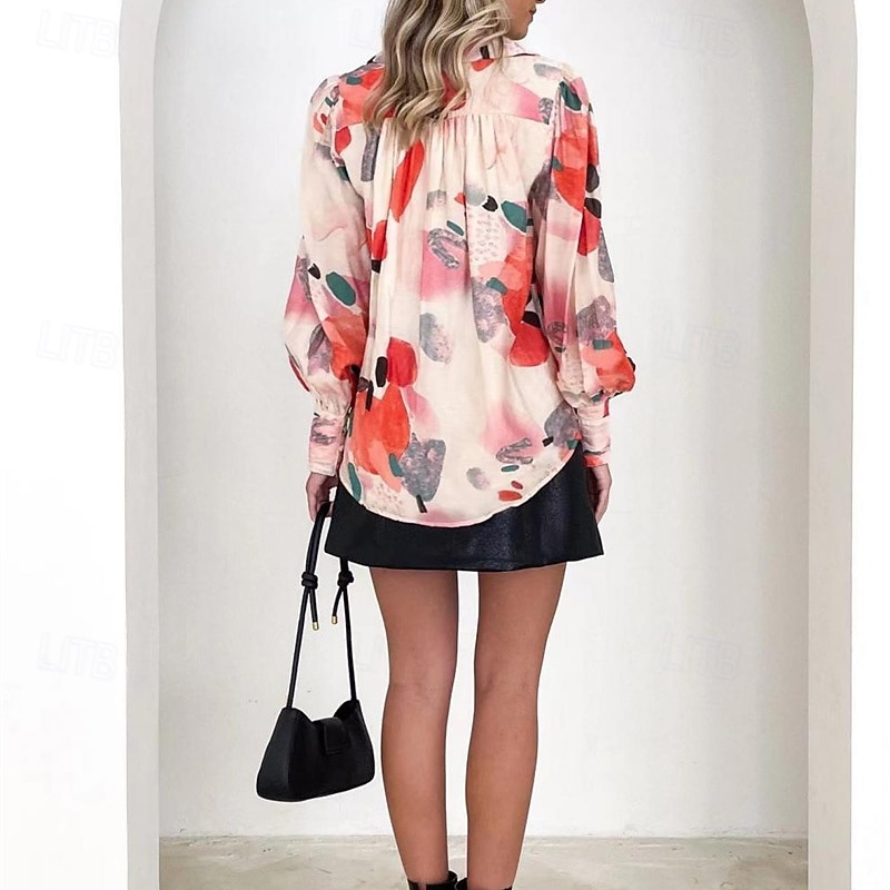 Women's Shirt Floral Stylish Modern Long Sleeve Shirt Collar Regular Tops Daily Holiday Buttons Print Yellow Red Spring Fall2