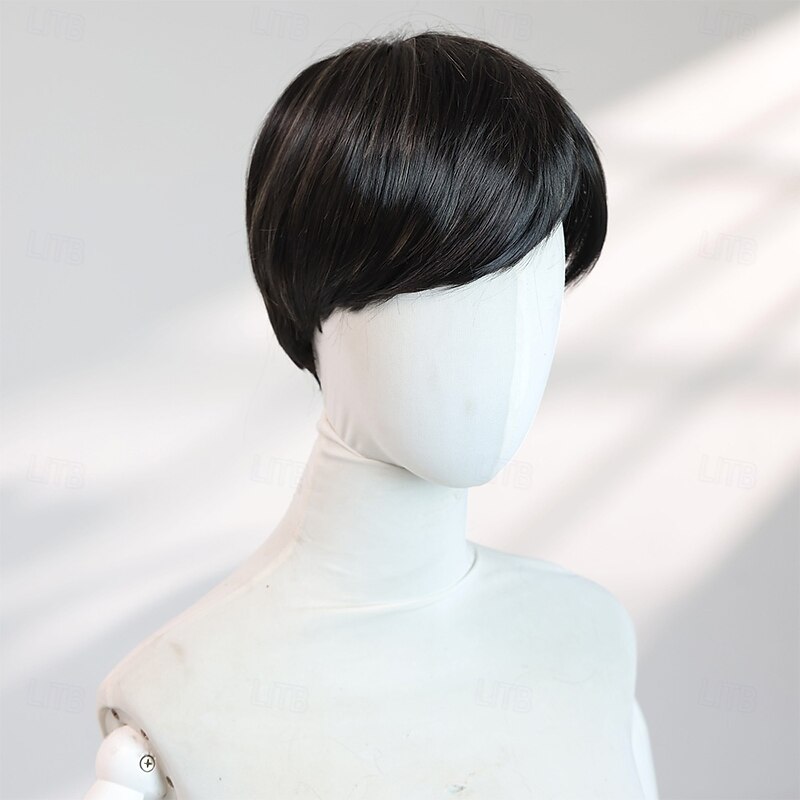 Short 6″ Straight Black Halloween Wig for Women – Full Bangs, Heat‑Resistant Synthetic Hair for Costume & Photo Shoots3